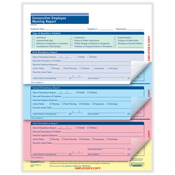 ComplyRight™ Consecutive Employee Warning Report Form, Recordkeeping Forms, 4-Part, Pack of 50