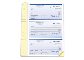 Custom Receipt Booklets, Carbonless Business Forms, 6-1/2” x 8-1/2”, 2-Part with Easy Tear-Out Pages, 252 Sets per Booklet