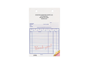 Custom Red "Thank You" Business Forms, Carbonless Business Forms, 5-3/8" x 8”, 3-Part with Easy Tear-Out Pages