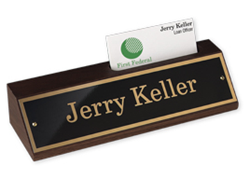Walnut Desk Block with Nameplate and Business Card Holder, 2" x 8"