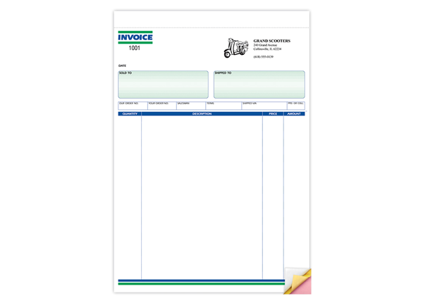 Custom Invoice Forms, Carbonless Business Forms, Ruled, 8-1/2” x 11”, 3-Part with Easy Tear-Out Pages