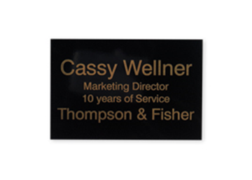 Engraved Black Metal Plate || Custom Indoor Signs || Horizontal, 3" x 2", Gold Imprint