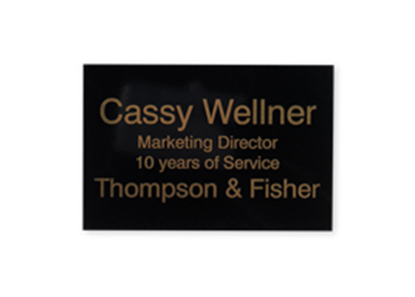 Engraved Black Metal Plate || Custom Indoor Signs || Horizontal, 3" x 2", Gold Imprint