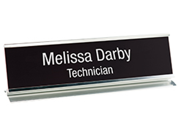 Engraved Sign with Metal Desk Base || Custom Indoor Signs || Horizontal, 10" x 2"